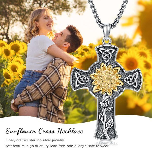 Sterling Silver Celtic Knot Sunflower Cross Pendant Necklace for women-6