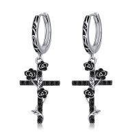 wholesale 925 Sterling Silver Cross & Rose CZ Dangle Drop Earrings for Women Girls- Two Tone