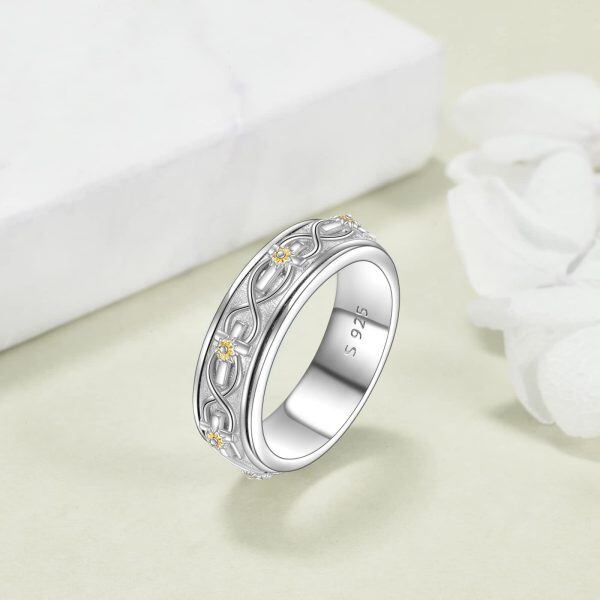 Sterling Silver Sunflower Cross Anxiety Spinner Rings for women-3