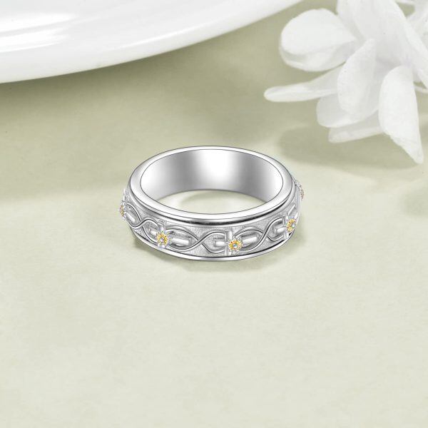 Sterling Silver Sunflower Cross Anxiety Spinner Rings for women-4