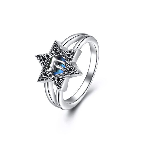 Sterling Silver Abalone Shell Star of David Cross Rings for women-0