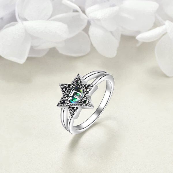 Sterling Silver Abalone Shell Star of David Cross Rings for women-3