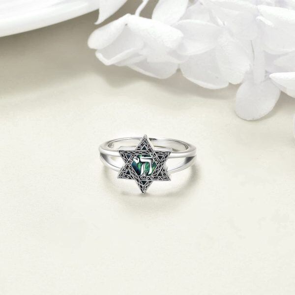 Sterling Silver Abalone Shell Star of David Cross Rings for women-4