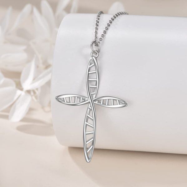 Sterling Silver Spiral Cross Pendant Necklace for women-3