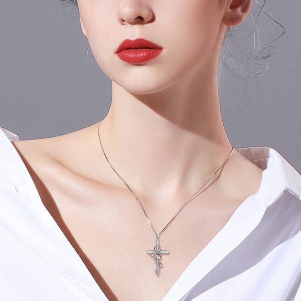 Sterling Silver December Birth Flower Holly Floral Cross Pendant Necklace for women-2