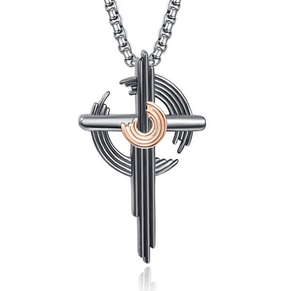 Sterling Silver Black Star Track Cross Pendant Necklace with Stainless Steel Chain for men-0