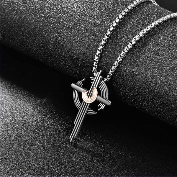 Sterling Silver Black Star Track Cross Pendant Necklace with Stainless Steel Chain for men-4