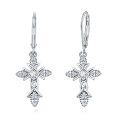 wholesale 925 Sterling Silver Cross Shape Cubic Zirconia Drop Earrings-0-0