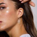 wholesale 925 Sterling Silver Cross Shape Cubic Zirconia Drop Earrings-0-3