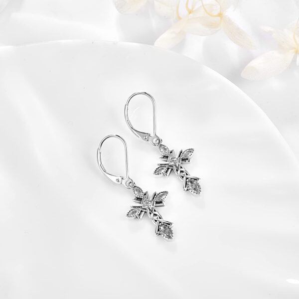 Sterling Silver Shining CZ Cross Dangle Earrings for women-4