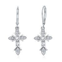 wholesale 925 Sterling Silver Cross Shape Cubic Zirconia Drop Earrings- Rhodium Plated