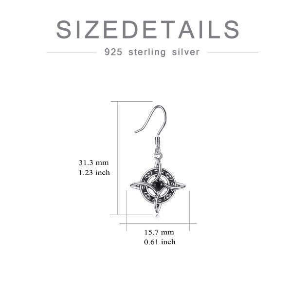 Sterling Silver Celtic Cross Dangle Earrings with Black CZ for women-1