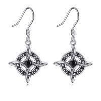 wholesale 925 Sterling Silver Celtic Knot Black Onyx Drop Earrings for Women Teenage Girl's Gift Irish Jewelry Accessories- Oxidized/Oxidised