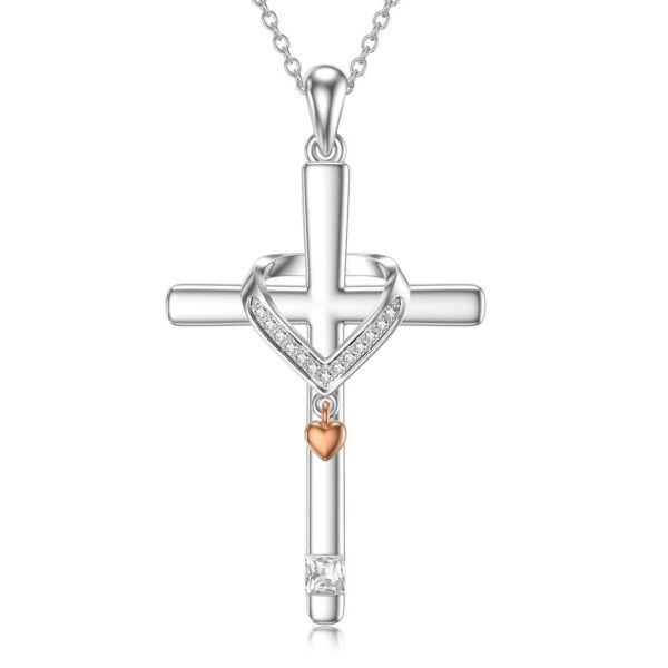 Sterling Silver Heart Cross Pendant Necklace for women-0