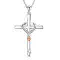 wholesale 925 Sterling Silver Women's Cross with Heart and Cubic Zirconia Pendant Necklace Gift for Her-0-0
