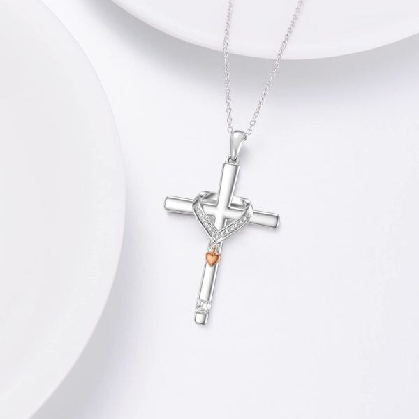 Sterling Silver Heart Cross Pendant Necklace for women-4