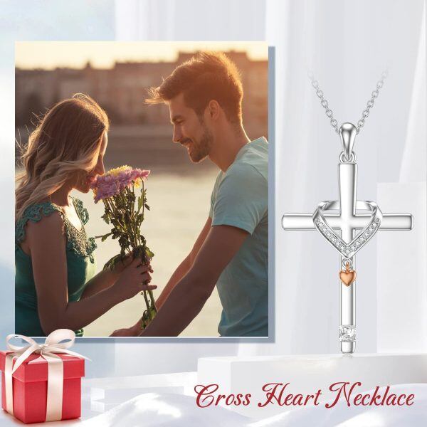 Sterling Silver Heart Cross Pendant Necklace for women-5