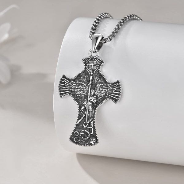 Sterling Silver Michael Cross Pendant Necklace with Stainless Steel Chain for men-3