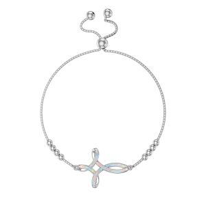 Sterling Silver White Opal Celtic Cross Chain Bracelets for women-0