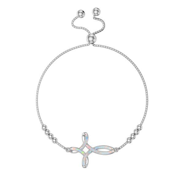 Sterling Silver White Opal Celtic Cross Chain Bracelets for women-0