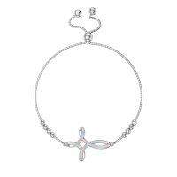 wholesale 925 Sterling Silver Opal Celtic Cross Beaded Adjustable Bracelet for Women and Girls- Rhodium Plated