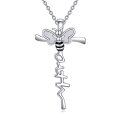 wholesale 925 Sterling Silver Bee Cross Pendant Necklace for Women Mom Wife Mother's Day Birthday Gift-0-0