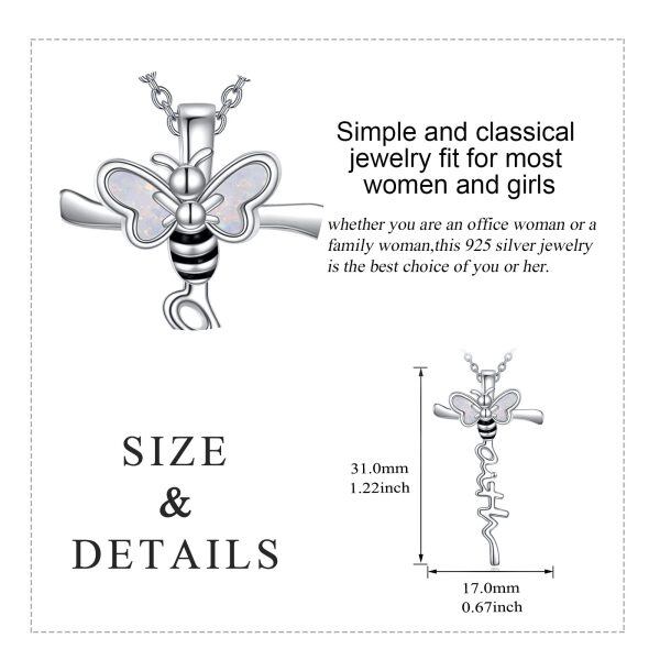 Sterling Silver Opal Bee Cross Pendant Necklace for women-1