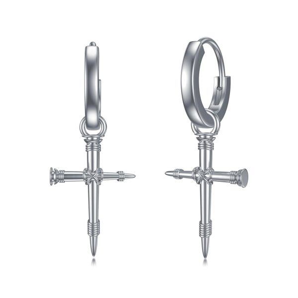 Sterling Silver Retro Punk Cross Dangle Earrings for women-0