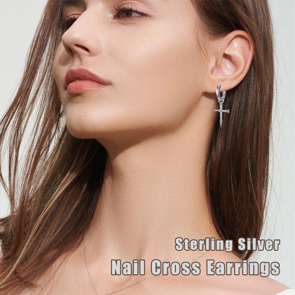 Sterling Silver Retro Punk Cross Dangle Earrings for women-2