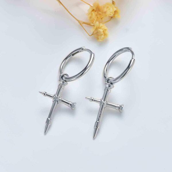 Sterling Silver Retro Punk Cross Dangle Earrings for women-4