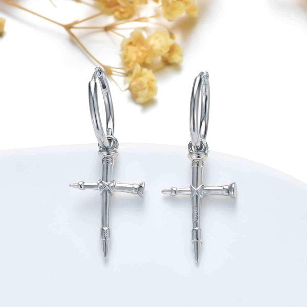 Sterling Silver Retro Punk Cross Dangle Earrings for women-5