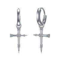 wholesale 925 Sterling Silver Nail Design Cross Huggie Hoop Earrings for Women - Vintage Gothic Jewelry- Rhodium Plated