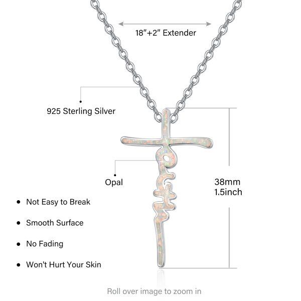 Sterling Silver Opal Faith Cross Pendant Necklace for women-1