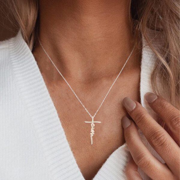 Sterling Silver Opal Faith Cross Pendant Necklace for women-3