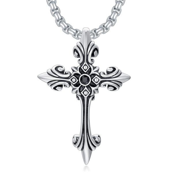 Sterling Silver Tree of Life Cross Pendant Necklace with Stainless Steel Chain for men-0