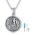 wholesale 925 Sterling Silver Round Leaf & Cross Memorial Cremation Jewelry Pendant Necklace for Ashes-0-0