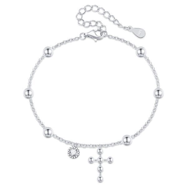 Sterling Silver Ball Cross Twist Link Chain Bracelets for women-0