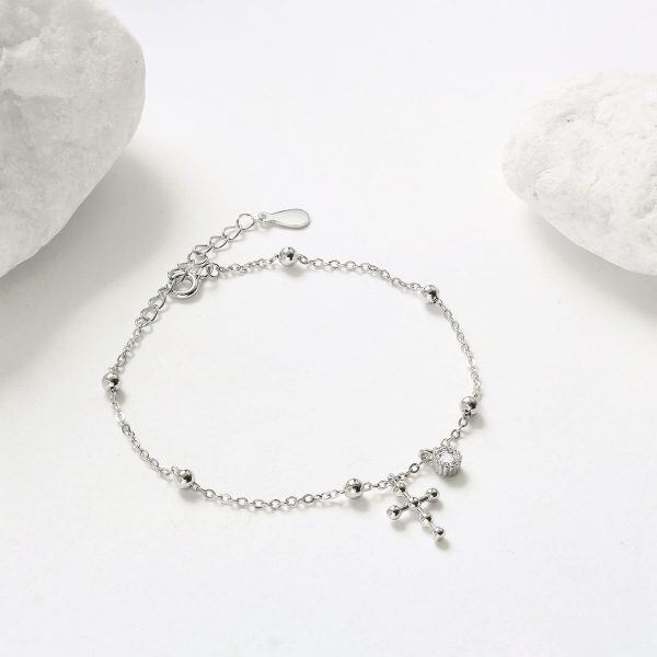 Sterling Silver Ball Cross Twist Link Chain Bracelets for women-3