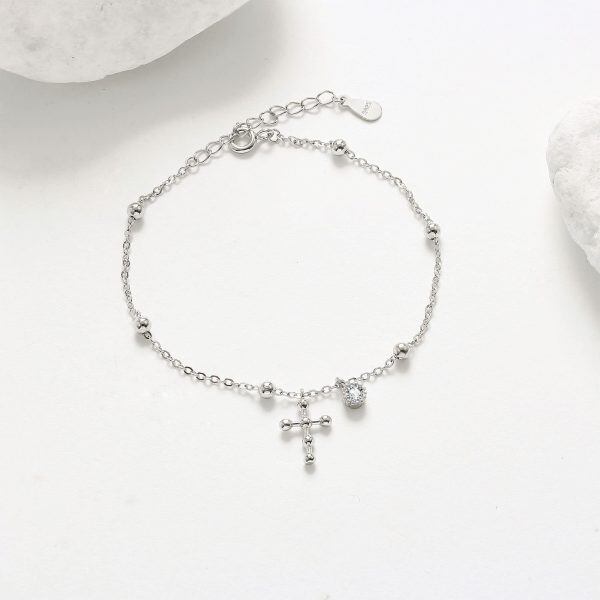 Sterling Silver Ball Cross Twist Link Chain Bracelets for women-4