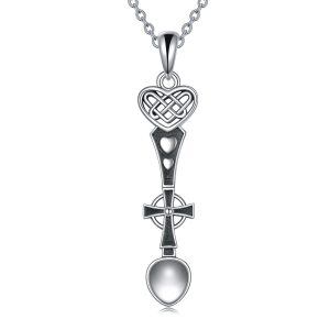 Sterling Silver Spoon Cross Pendant Necklace for women-0