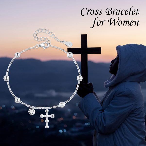 Sterling Silver Ball Cross Twist Link Chain Bracelets for women-5