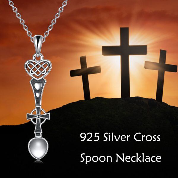 Sterling Silver Spoon Cross Pendant Necklace for women-5