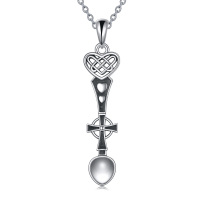 wholesale 925 Sterling Silver Celtic Heart Cross Spoon Pendant Necklace for Women and Men- Oxidized/Oxidised