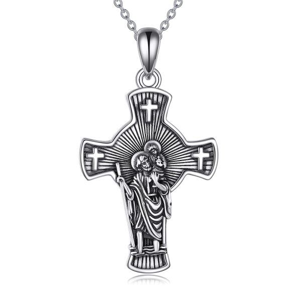 Sterling Silver Saint Christopher Cross Pendant Necklace for women-0