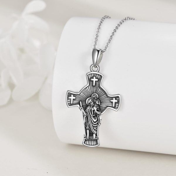 Sterling Silver Saint Christopher Cross Pendant Necklace for women-3