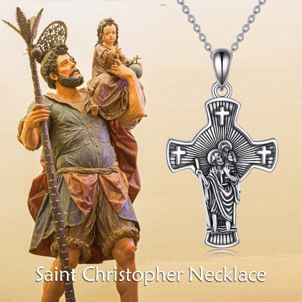 Sterling Silver Saint Christopher Cross Pendant Necklace for women-5