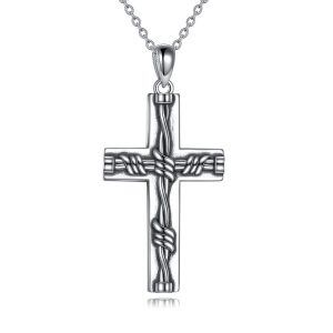 Sterling Silver Twist Cross Pendant Necklace for women-0