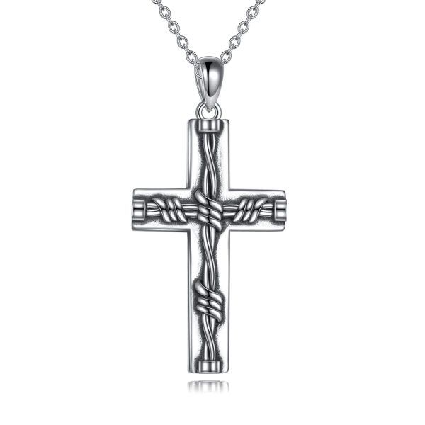 Sterling Silver Twist Cross Pendant Necklace for women-0