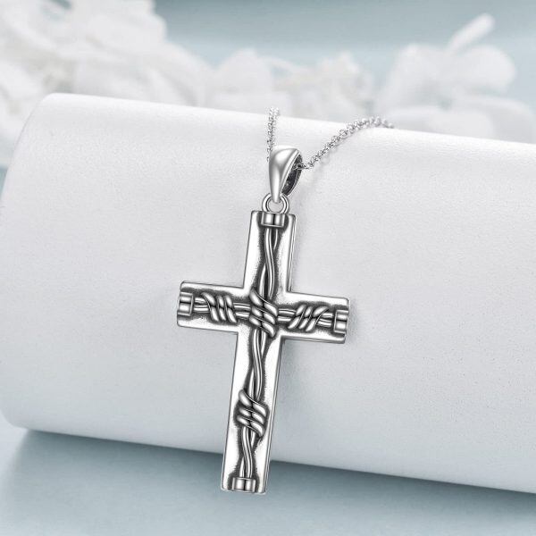 Sterling Silver Twist Cross Pendant Necklace for women-3