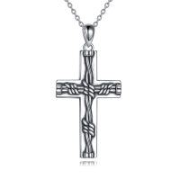 wholesale 925 Sterling Silver Twisted Rope Design Cross Pendant Necklace for Women and Men- Oxidized/Oxidised